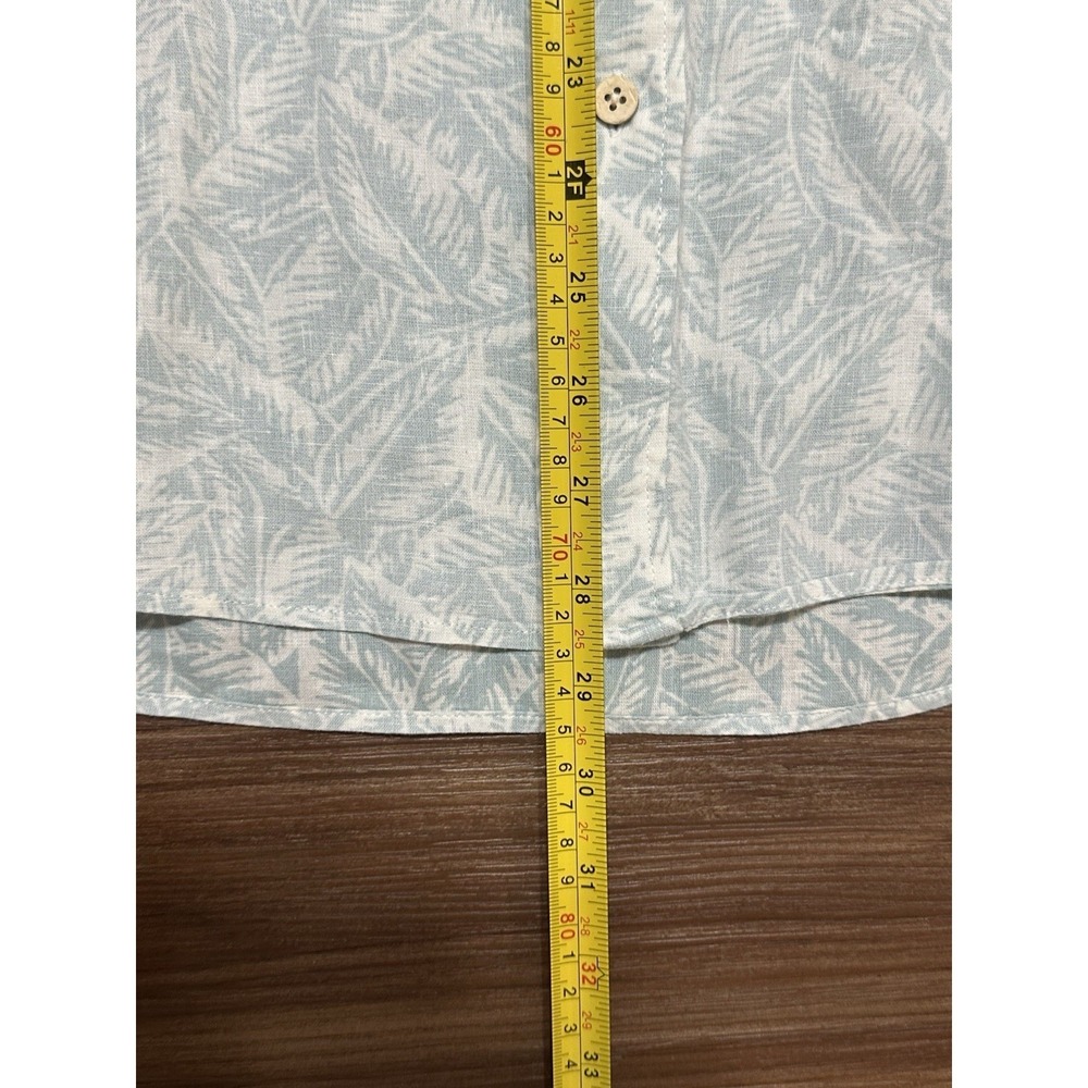Faherty The Breeze Short Sleeve Sleeve Sky Foliage Leaves Linen Blend Shirt Sz M - Picture 6 of 10